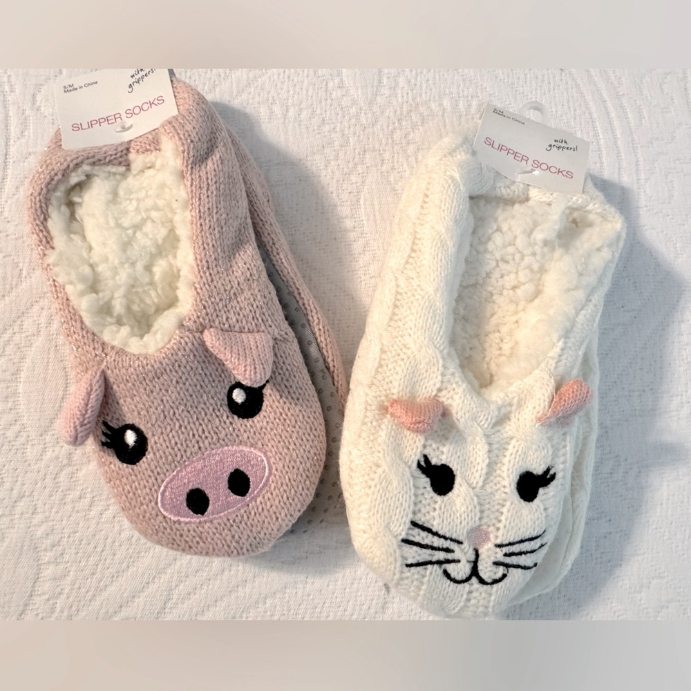 Girl’s Animal Theme Slippers - Two Pairs